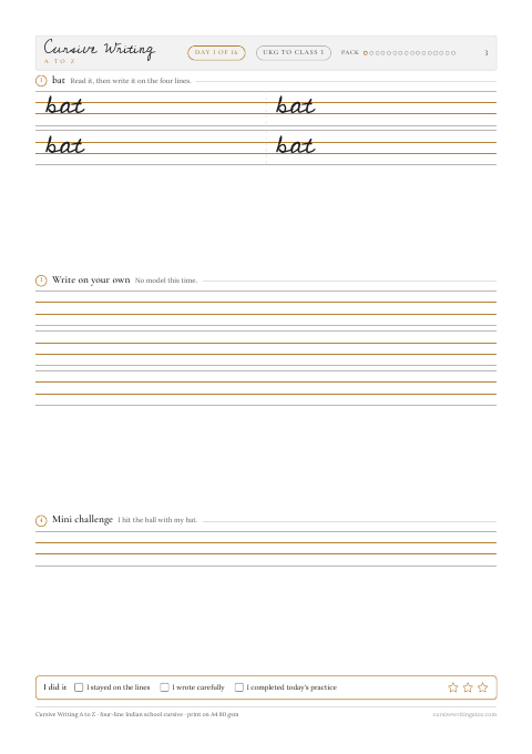 Cricket, page 3 of 19: day 1 of 16, the word bat
