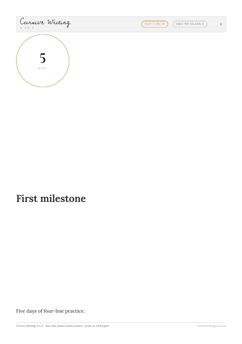 30-day challenge, page 8 of 37: the first milestone page, after five days of practice
